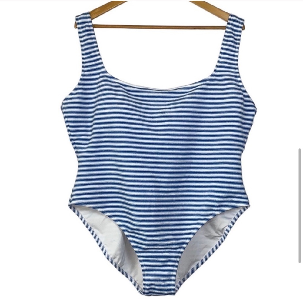 J. Crew Textured One Piece NWT Womens 20 Blue Striped Square Neck Bathing Suit